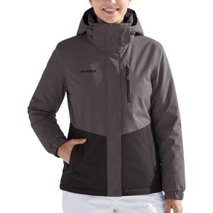 imageFREE SOLDIER Womens Waterproof Ski Jacket Fleece Lined Warm Winter Snow Coat Windproof Hooded RaincoatGray Black