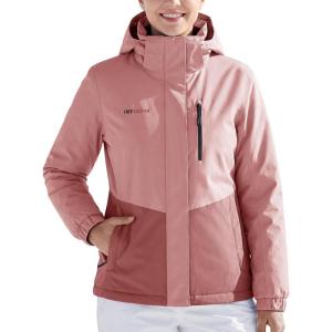 imageFREE SOLDIER Womens Waterproof Ski Jacket Fleece Lined Warm Winter Snow Coat Windproof Hooded RaincoatRose Pink