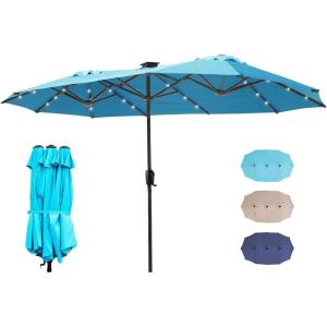 imageFREE SOLDIER 13ft Patio Umbrella with 36 LED Solar Lights Double Sided Outdoor Umbrella for Patio Table Umbrella with Solar lights for Garden Yard Pool BeigeTurquoise