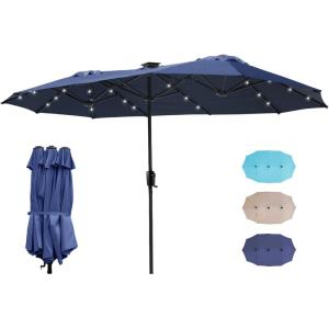 imageFREE SOLDIER 13ft Patio Umbrella with 36 LED Solar Lights Double Sided Outdoor Umbrella for Patio Table Umbrella with Solar lights for Garden Yard Pool BeigeNavy