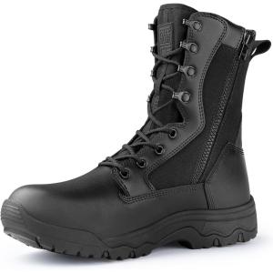 imageFREE SOLDIER Mens Work Tactical Boots 8 Inches Side Zipper Lightweight Combat Boots Durable Suede Leather Military Boot Desert BootBlack