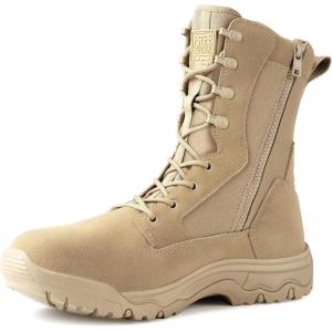 imageFREE SOLDIER Mens Work Tactical Boots 8 Inches Side Zipper Lightweight Combat Boots Durable Suede Leather Military Boot Desert BootSand