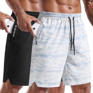 imageFREE SOLDIER 2 Pack Mens Athletic Running Shorts 9 Quick Dry Gym Basketball Shorts Lightweight Workout Shorts with PocketsBlackcamo