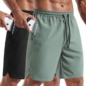 imageFREE SOLDIER 2 Pack Mens Athletic Running Shorts 9 Quick Dry Gym Basketball Shorts Lightweight Workout Shorts with PocketsBlackgreen