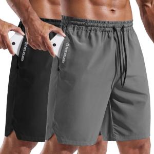 imageFREE SOLDIER 2 Pack Mens Athletic Running Shorts 9 Quick Dry Gym Basketball Shorts Lightweight Workout Shorts with PocketsBlackgrey