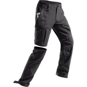 imageFREE SOLDIER Mens Hiking Convertible Pants Waterproof Quick Dry Zip Off Cargo Fishing PantsBlack