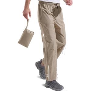 imageFREE SOLDIER Mens Lightweight Rain Pants Windproof Waterproof Packable Hiking Fishing Outdoor PantsKhaki