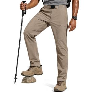 imageFREE SOLDIER Mens Outdoor Cargo Hiking Pants with Belt Lightweight Waterproof Quick Dry Tactical Pants Nylon SpandexKhaki