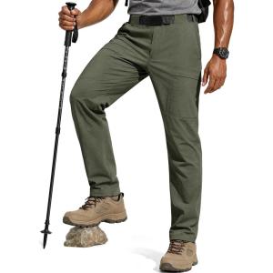 imageFREE SOLDIER Mens Outdoor Cargo Hiking Pants with Belt Lightweight Waterproof Quick Dry Tactical Pants Nylon SpandexOlive