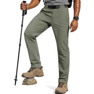 imageFREE SOLDIER Mens Outdoor Cargo Hiking Pants with Belt Lightweight Waterproof Quick Dry Tactical Pants Nylon SpandexSage Green