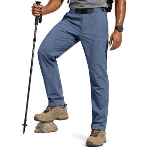 imageFREE SOLDIER Mens Outdoor Cargo Hiking Pants with Belt Lightweight Waterproof Quick Dry Tactical Pants Nylon SpandexTitanium Blue