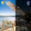 imageFREE SOLDIER 10FT Patio Offset Umbrella with 32 LED Lights Solar LED Cantilever Umbrella With Crank and Cross Base Outdoor Hanging Market Patio Umbrella for Garden Yard Deck PoolBeige