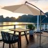 imageFREE SOLDIER 10FT Patio Offset Umbrella with 32 LED Lights Solar LED Cantilever Umbrella With Crank and Cross Base Outdoor Hanging Market Patio Umbrella for Garden Yard Deck PoolBeige