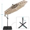 imageFREE SOLDIER 10FT Patio Offset Umbrella with 32 LED Lights Solar LED Cantilever Umbrella With Crank and Cross Base Outdoor Hanging Market Patio Umbrella for Garden Yard Deck PoolBeige