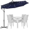 imageFREE SOLDIER 10FT Patio Offset Umbrella with 32 LED Lights Solar LED Cantilever Umbrella With Crank and Cross Base Outdoor Hanging Market Patio Umbrella for Garden Yard Deck PoolNavy