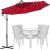 imageFREE SOLDIER 10FT Patio Offset Umbrella with 32 LED Lights Solar LED Cantilever Umbrella With Crank and Cross Base Outdoor Hanging Market Patio Umbrella for Garden Yard Deck PoolBurgundy