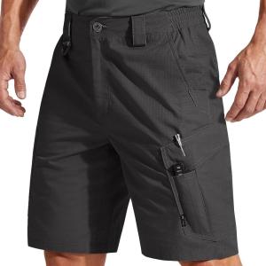 imageFREE SOLDIER Mens Cargo Shorts Durable Relaxed Fit Side Elastic Waist Work Utility Shorts with 8 PocketsBlack