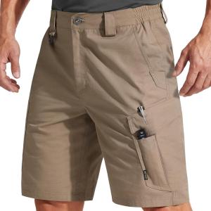 imageFREE SOLDIER Mens Cargo Shorts Durable Relaxed Fit Side Elastic Waist Work Utility Shorts with 8 PocketsCoyote Brown
