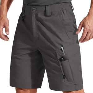 imageFREE SOLDIER Mens Cargo Shorts Durable Relaxed Fit Side Elastic Waist Work Utility Shorts with 8 PocketsGrey