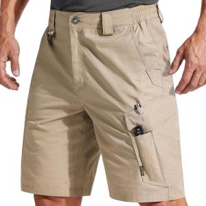 imageFREE SOLDIER Mens Cargo Shorts Durable Relaxed Fit Side Elastic Waist Work Utility Shorts with 8 PocketsKhaki