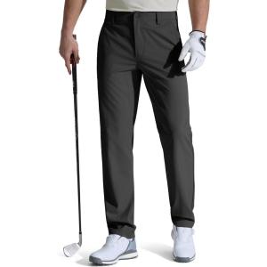 imageFREE SOLDIER Mens Golf Pants Classic Fit Stretch Quick Dry Pants 5 Pockets WaterResistant Casual TrousersBlack