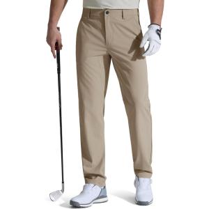 imageFREE SOLDIER Mens Golf Pants Classic Fit Stretch Quick Dry Pants 5 Pockets WaterResistant Casual TrousersKhaki