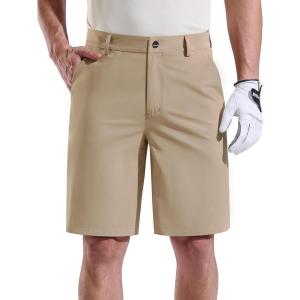 imageFREE SOLDIER Mens Golf Shorts Lightweight Stretch Quick Dry Casual Dress Shorts for Work and Travel with 5 PocketsKhaki