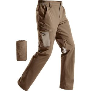 imageFREE SOLDIER Mens Waterproof Hiking Pants Lightweight Stretch Cargo Casual Pants with 5 PocketsBrown