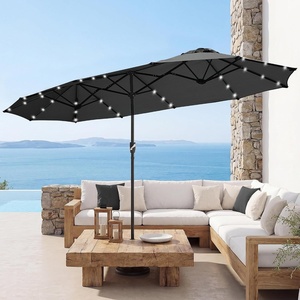image:imageFREE SOLDIER 13ft Patio Umbrella Double Sided Outdoor Umbrella for Patio Table Umbrella with Solar lights for Garden Yard Pool TanDark Gray
