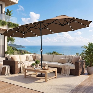 image:imageFREE SOLDIER 13ft Patio Umbrella Double Sided Outdoor Umbrella for Patio Table Umbrella with Solar lights for Garden Yard Pool TanTan